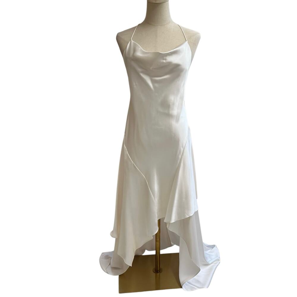 Alice + Olivia 10 Asymmetrical Slip Dress Cowl Neck Satin Bridal Prom Graduation